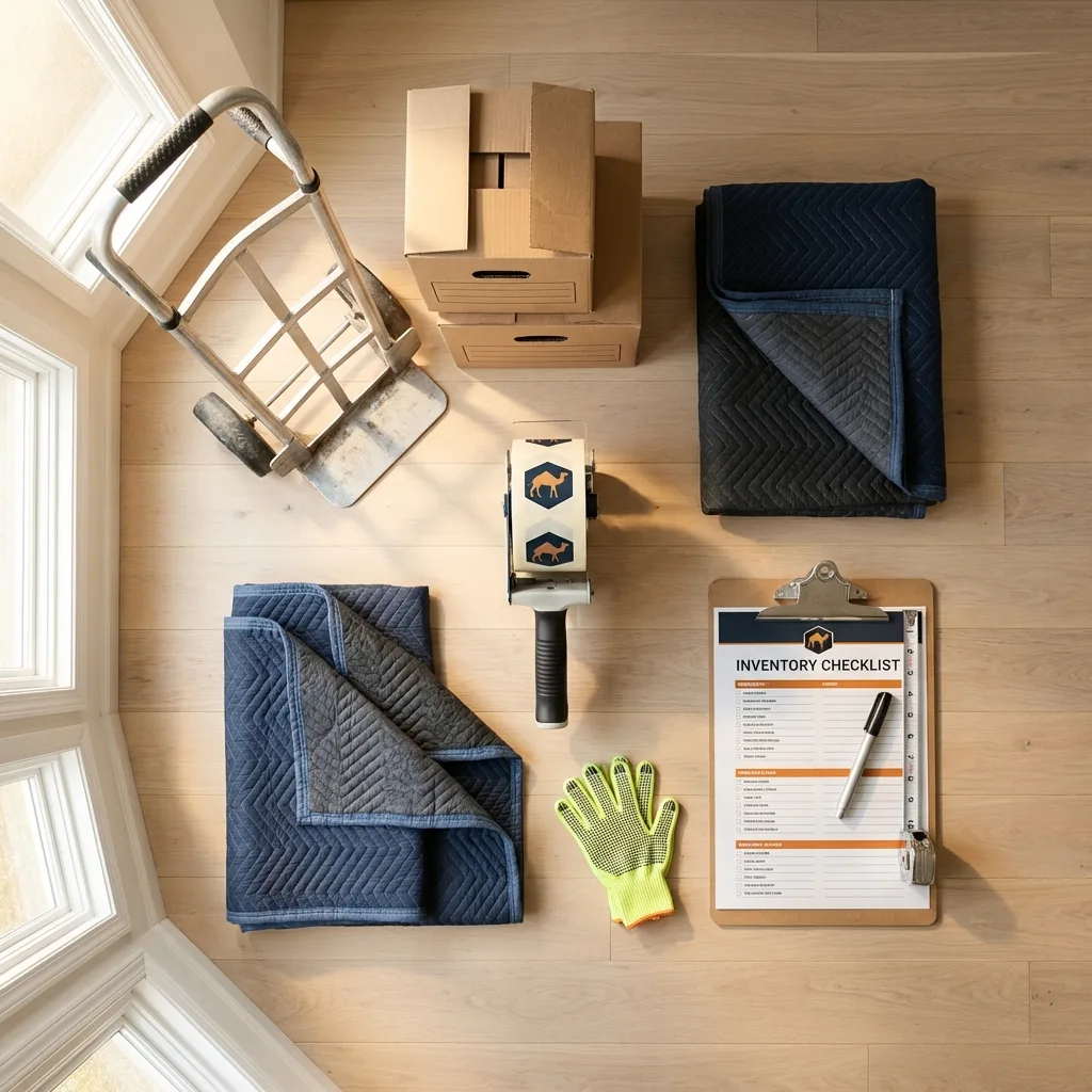 Professional moving supplies and packing materials layout for Kingsley residential relocations